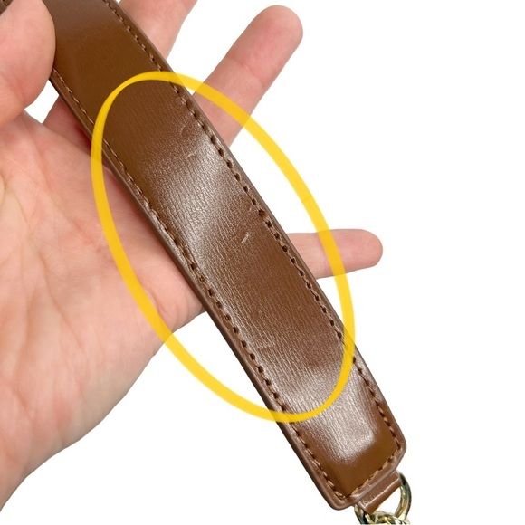 Faux Leather Brown Structured Gold Tone Horseshoe Chain Purse - Picture 11 of 13